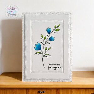 Handmade Sympathy Card, With Love and Prayers, Hand Stamped and Coloured Flower | 128