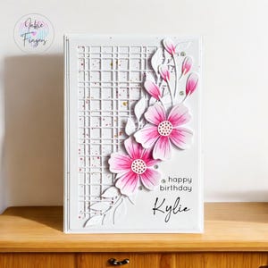 Pink and White 3D Floral, Personalised and Handmade Birthday Card | 424