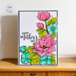 Mother's Day Card, Handmade Mother's Day Card featuring Large Hand Stamped and Coloured Flowers | 113
