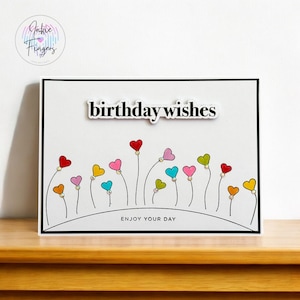 Birthday Wishes, Handmade Birthday Card featuring Hand Stamped and Coloured Heart Flowers with Sparkly Gems | 445