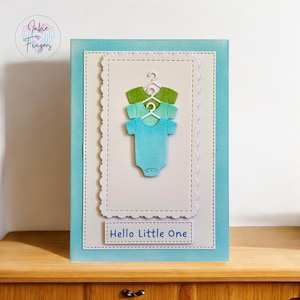 Baby Boy Card, Handmade New Baby Boy Card, Blue Rompers, Hello Little One | 176