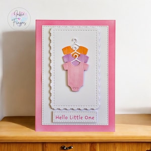 Baby Girl Card, Handmade New Baby Girl Card, Pink Rompers, Hello Little One | 175