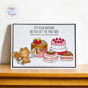 Handmade Birthday Card, Birthday Cakes, Hand Stamped and Hand Coloured, Fun Design | 051
