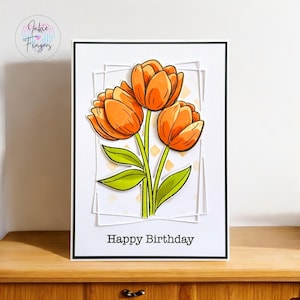 Tulip Birthday Card, Handmade Happy Birthday Card, Happy Mother's Day Card, Orange, Blue, Pink or Purple | 156