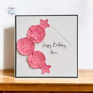Personalised Birthday Card featuring Pink Die Cut Flowers | 149
