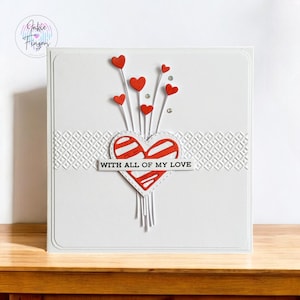 With All of My Love, Handmade Greeting Card, Love Card, Valentines Day Card, Red Love Hearts | 398