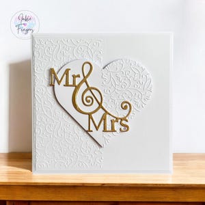 Wedding Card, Handmade Wedding Card, Mr & Mrs with Embossed Heart Detail | A6, Slimline or Square Card | 173