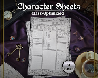 D&D 5e Printable Character Sheet | Fillable Fantasy RPG Character Sheets | Class Optimized Design