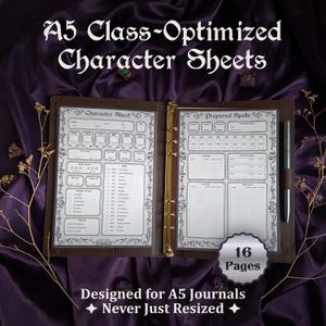 A5 D&D Character Sheets Printable | Class-Optimized Fillable PDF | Journal Edition