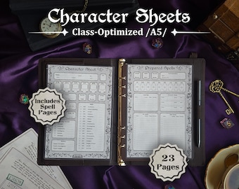 A5 | D&D Fantasy Character Sheets | Class-Optimized Sheets | Journal Edition | Form Fillable PDFs | Canva Template