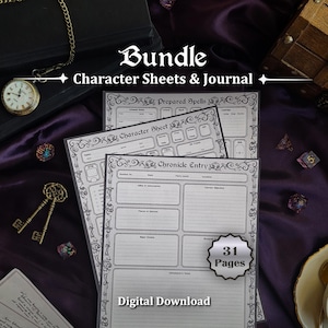 Paquete de hojas de personaje y diario de D&D / Herramientas para jugadores y directores de juego de rol de fantasía (descarga digital)