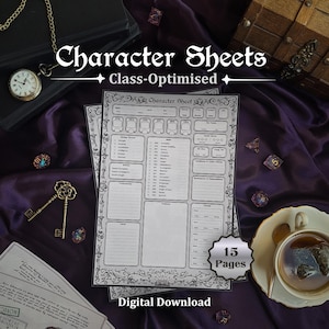 D&D 5e Charakterbogen zum Ausdrucken | Ausfüllbare Fantasy-RPG-Charakterbögen | Klassenoptimiertes Design