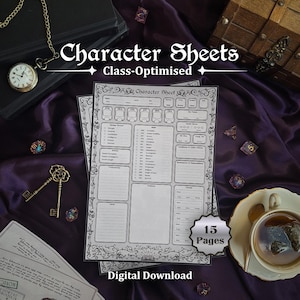 D&D 5e Printable Character Sheet | Fillable Fantasy RPG Character Sheets | Class Optimized Design