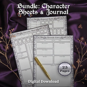 D&D Character Sheets and Journal Bundle | Fantasy RPG Player and DM Tools (Digital Download)