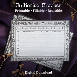 D&D Initiative Tracker Printable | Fillable DM Combat Tracker | Reusable Encounter Sheet