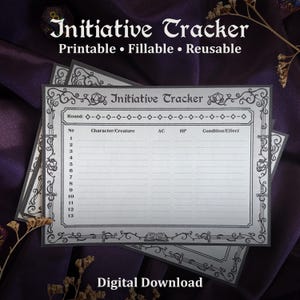 D&D Initiative Tracker Printable | Fillable DM Combat Tracker | Reusable Encounter Sheet