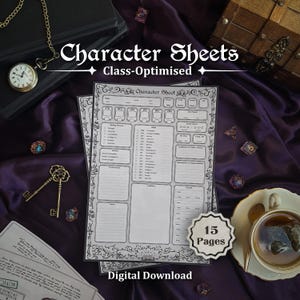 D&D 5e Printable Character Sheet | Fillable Fantasy RPG Character Sheets | Class Optimized Design
