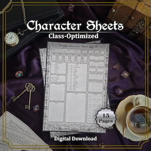D&D 5e Printable Character Sheet | Fillable Fantasy RPG Character Sheets | Class Optimized Design