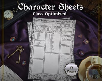 D&D 5e Printable Character Sheet | Fillable Fantasy RPG Character Sheets | Class Optimized Design
