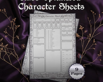 D&D 5e Afdrukbaar karakterblad | Invulbare fantasy-RPG-personagebladen | Voor klasse geoptimaliseerd ontwerp