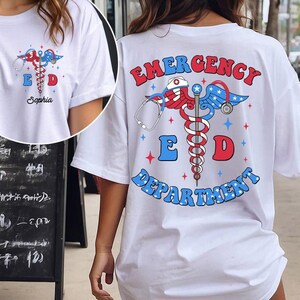 Custom Name Emergency Department Shirt, Emergency Room Shirt, ER Nurse Crewneck, Emergency Crew Gift Patriotic Nurse Shirt Nurse 4th Of July