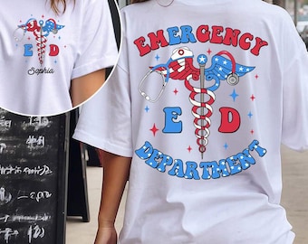 Benutzerdefinierte Name Notaufnahme Shirt, Notaufnahme Shirt, ER Krankenschwester Rundhalsausschnitt, Notfall Crew Geschenk Vaterländische Krankenschwester Shirt Krankenschwester 4. Juli