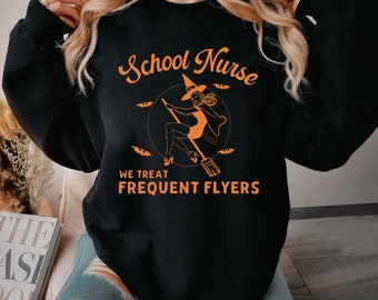 Funny School Nurse Halloween T-Shirt: Frequent Fliers Fall Nurse Shirt