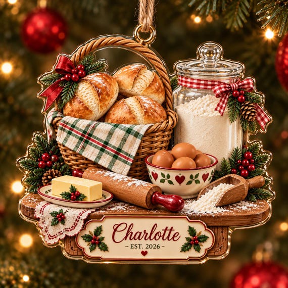 Custom Sourdough Starter Ornament, Personalized Bread Baker Gift, Sourdough Bread Loaf Keepsake,Foodie Christmas Decor, Kitchen Holiday Gift