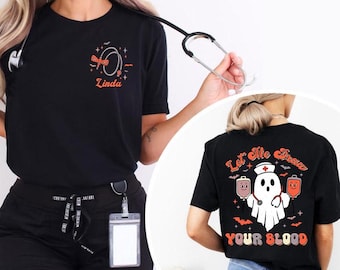 Aangepaste naam laat me je bloed trekken Shirt, Phlebotomist Halloween-shirt, Medical Lab Tech Halloween-shirt, ER Crew-shirt, Spooky Health