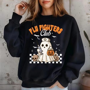 Sjuksköterska Halloween-spöken Flu Fighters Club-tröja, sjukvårdshjältar, rolig sjuksköterska-tröja, present till sjuksköterskor, influensamedvetenhetskläder, sjukhus