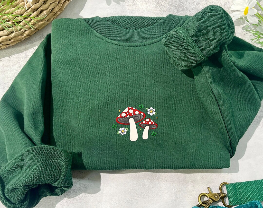 Embroidery Mushroom Flower Sweatshirt, Embroidery Mushroom Sweatshirt