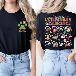 Custom Name Vet Tech Christmas Shirt, 12 days of Veterinary Medicine Shirt, Xmas Veterinary Receptionist Shirt, Gift for Receptionist