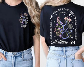 Custom Name Christian Nurse Shirt, Nurse Graduation Gift, Gift for Christian Nurse, Matthew 5:4,Bible Verse Shirt,Christian Merch, Christian