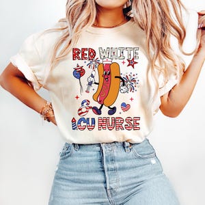 Maglietta per infermieri del 4 luglio, maglietta girocollo rossa, bianca e blu per terapia intensiva, maglietta per infermieri del 4 luglio, festa dell'indipendenza americana, maglietta regalo per il 4 luglio