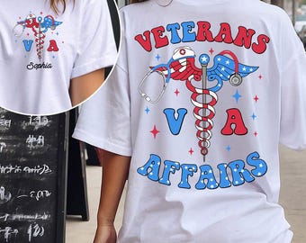 Custom Name VA Nurse T-Shirt, Patriotic Veterans' Affairs Shirt, Lincoln's Promise, American Flag Shirt, Gift for VA Nurses, Veterans Day