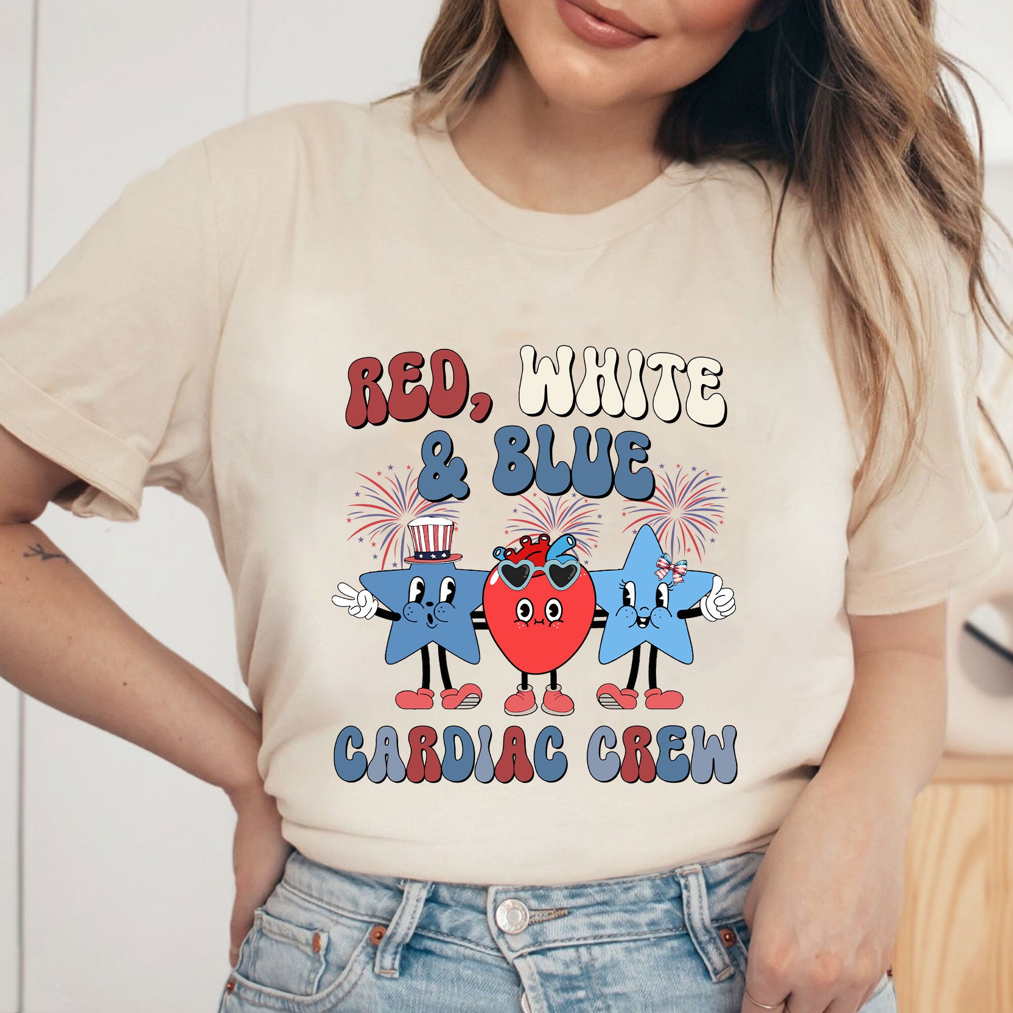 Red White & Blue Cardiac Crew Cardiac Nurse 4th of July Shirt