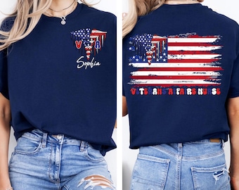 Custom Name VA Nurse T-Shirt, Patriotic Veterans' Affairs Shirt, Lincoln's Promise, American Flag Shirt, Gift for VA Nurses, Veterans Day