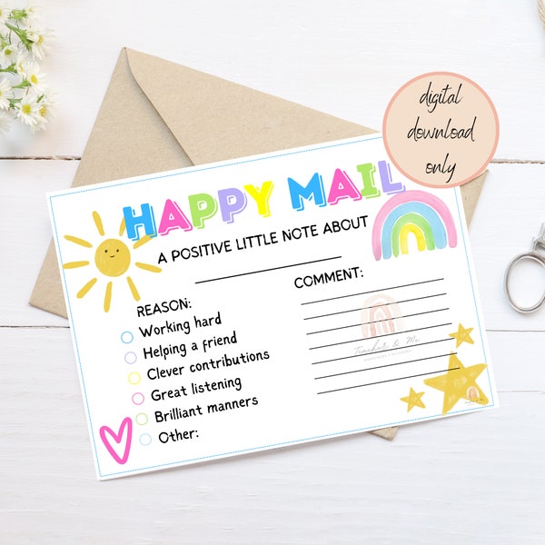 Printable Teacher Mail, Happy Mail, Back to School, Teacher Resources, Positive Behaviour, Parent Communication, Brag Card, Note from the