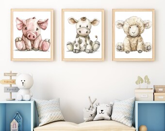 Farm Animals Nursery, Cow wall Art, Sheep Wall art, Pig Wall art Baby shower Gift, Farm Animals Wall Art, Pig Nursery Art, Farming Nursery