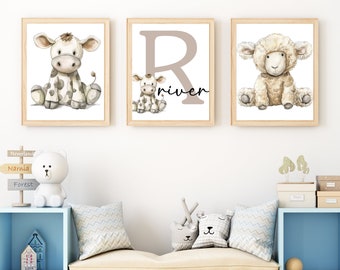 Personalized Farm Animals Nursery, Cow wall Art, Sheep Wall art, Pig Wall art Baby shower Gift, Farm Animals Wall Art, Pig Nursery Art, Farm