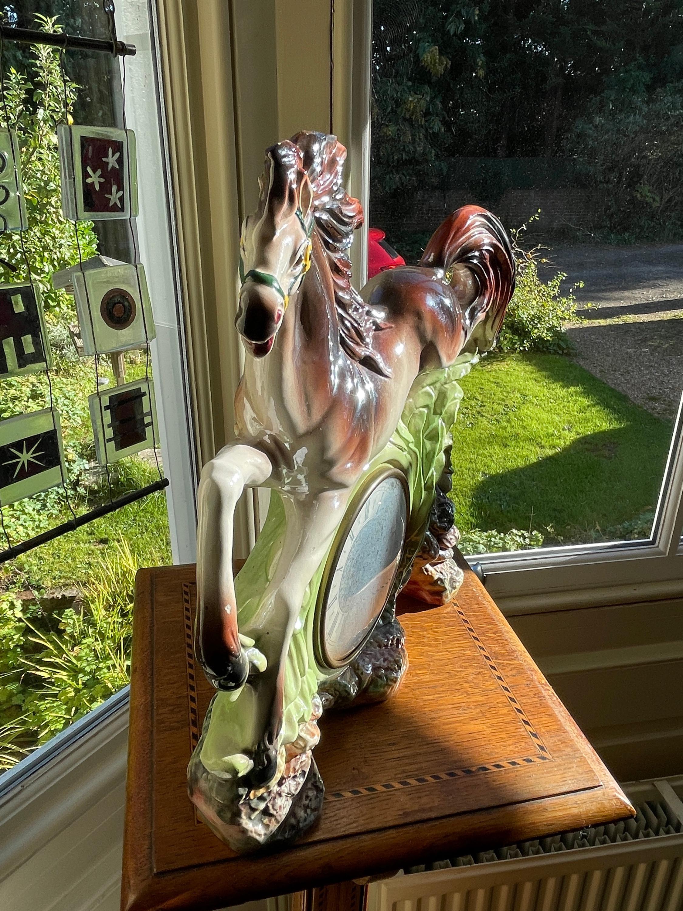 Mid-century Italian Ceramic Horse Clock – Capodimonte Style