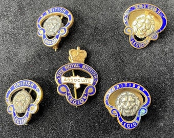 Five British Legion Enamel Badges, 3 Pin and 2 Lapel - British Armed Forces