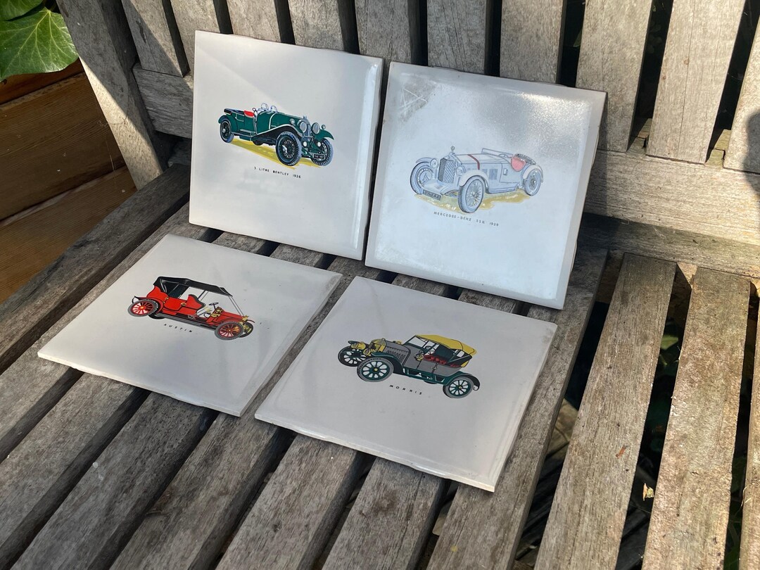 Vintage Car Ceramic Wall Tiles Depicting Bentley, Mercedes, Austin and ...