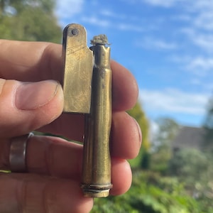 WWII Trench Art Bullet Petrol Lighter – Handmade from Brass – 7cm – Military Memorabilia – Incomplete Flint