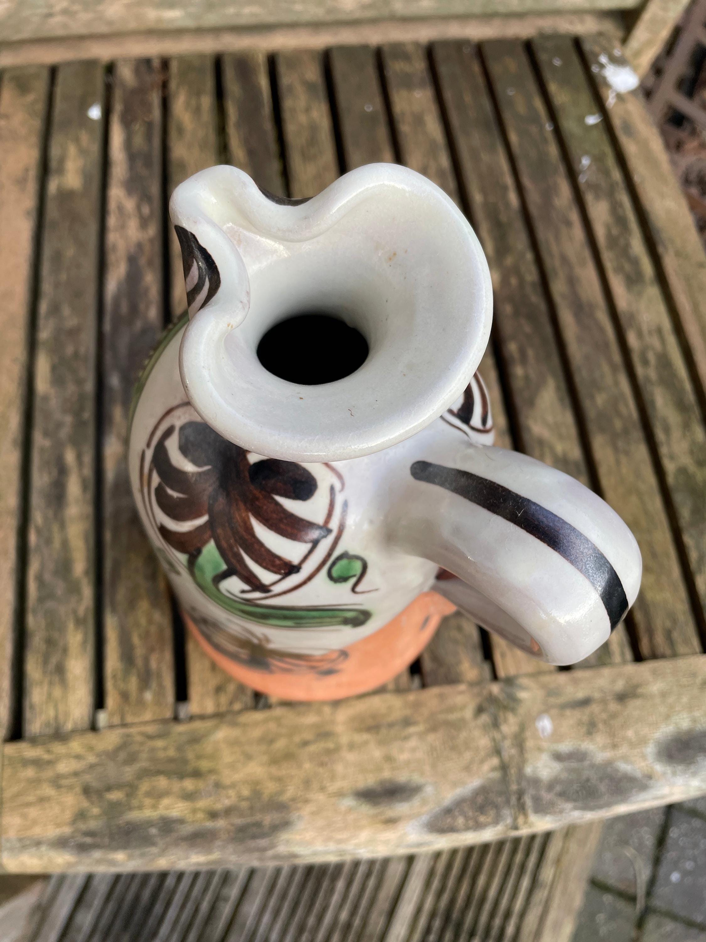 Spanish Teruel Pottery Jug, Domingo Punter Hand Painted Ceramic