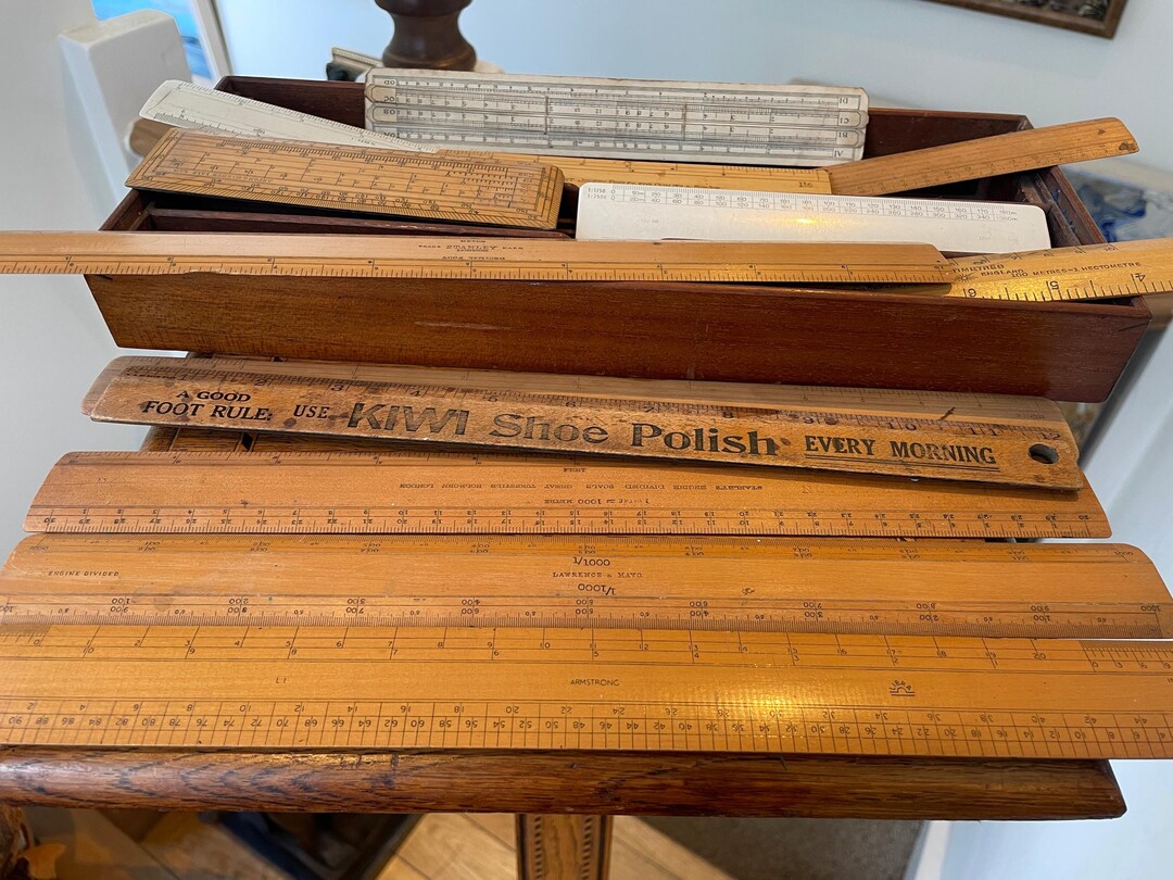 Antique British Drafting Ruler Collection – Mahogany Case, Advertising ...