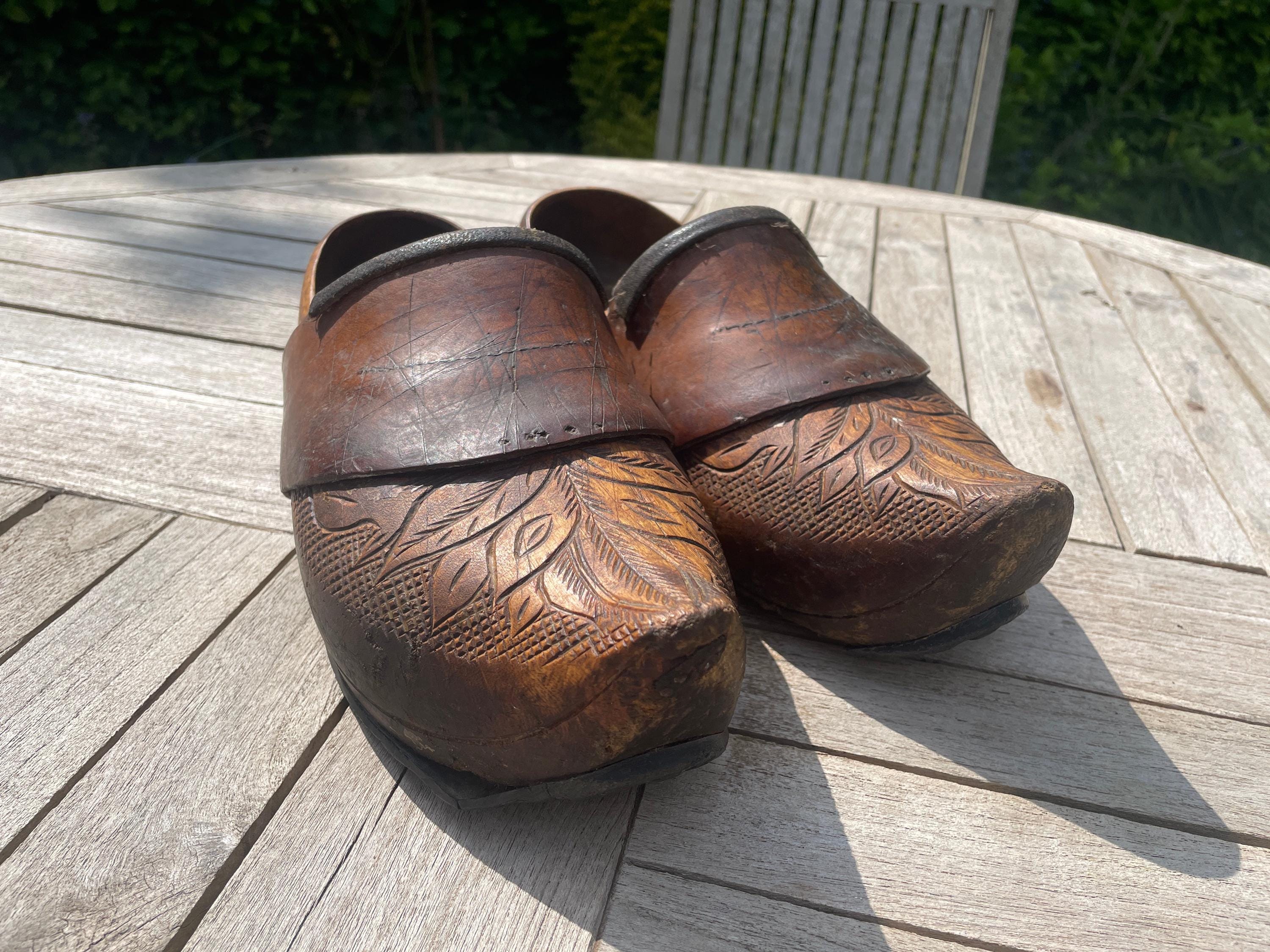 Wooden Shoes Breton Clog Antique French Breton Adult Clogs