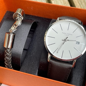 Orologio da polso al quarzo Simon Carter London e bracciale in confezione originale con custodia