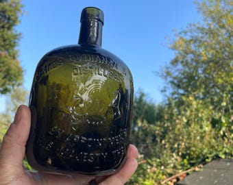 Rare James Buchanan and Co Ltd distillers olive green whisky bottle perfect order c1900