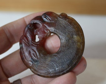 Chinese Jade Bi-Disc – Eastern Zhou Han Style Dragon Motif – 65mm Nephrite Pendant